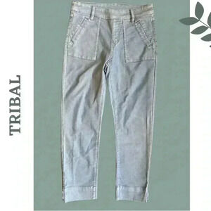 Tribal Women’s Stretch Pull On Capri Pant Washed Denim Look Front Rear Pockets